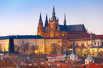 Obraz premium Prague Castle and Mala Strana or Little Quarter in the evening, Prague, Czech Republic.