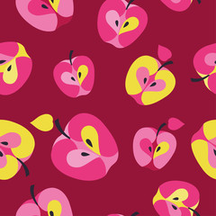 Seamless vector background with decorative apples. Print. Repeating background. Cloth design, wallpaper.