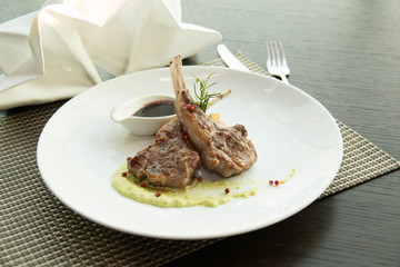 lunch menu with steaks, lamb.