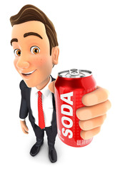 3d businessman holding soda can