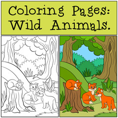 Coloring Pages: Wild animals. Three little cute baby foxes