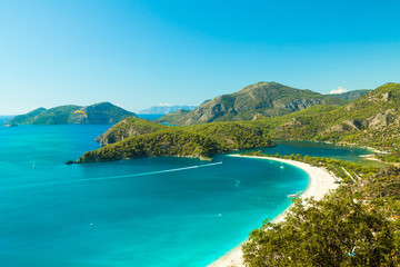 Oludeniz lagoon in sea landscape view of beach