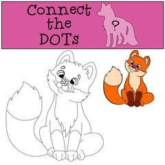 Educational games for kids: Connect the dots. Little cute baby fox