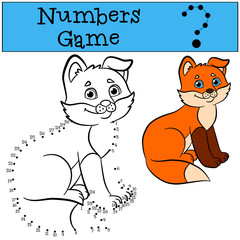 Educational games for kids: Numbers game. Little cute baby fox