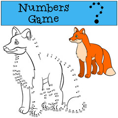 Educational games for kids: Numbers game. Cute fox smiles.