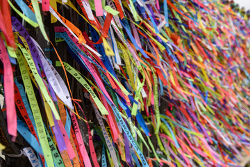 Ribbons of Our Lord of Bonfim tied the church of the same name in Salvador in Bahia