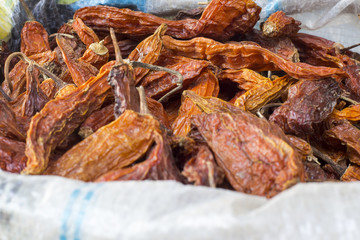 Aji amarillo seco, dried yellow chili peppers from Peru.