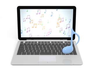 ノートパソコンと音符