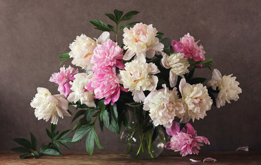 Still life with pink peonies.
