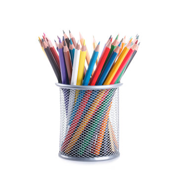colors pencils in a basket container