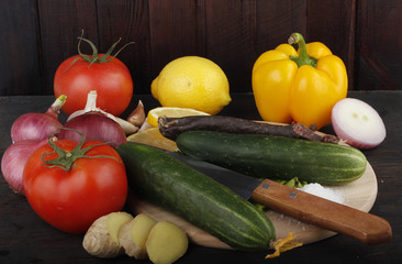 vegetables on wooden background