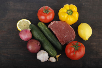 vegetables and meat isolated