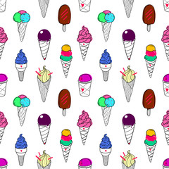 Seamless colorful ice cream pattern, hand-drawn summer background, ice-cream vector, EPS 8