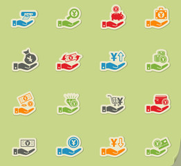 hand and money icon set