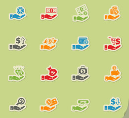 hand and money icon set