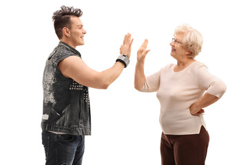 Punk and his grandma doing a high five