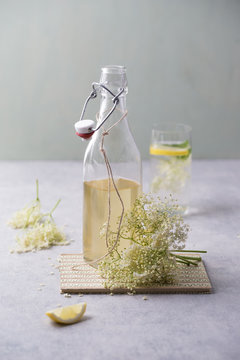 Glass bottle of elderflower sirup