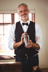 Bartender mixing a cocktail drink in cocktail shaker