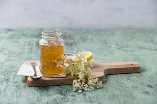 Glass of elderflower jelly