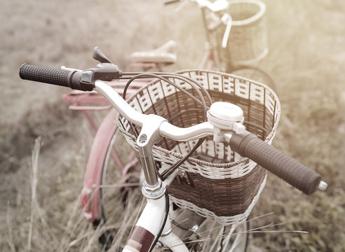vintage bicycle handle bar close up. Summer vintage filter.