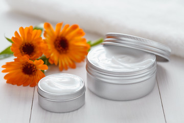 Yogurt cosmetic cream with calendula flowers vitamin spa lotion organic herbal skin cleansing...