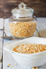 Dry peas in a ceramic bowl