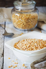 Dry peas in a ceramic bowl