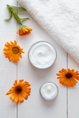 Natural organic herbal cosmetic cream with calendula flowers vitamin spa lotion moisturizer...