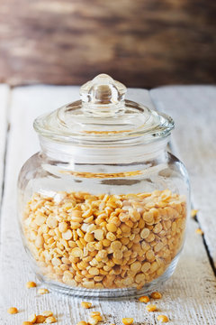 Dry peas in a glass jar