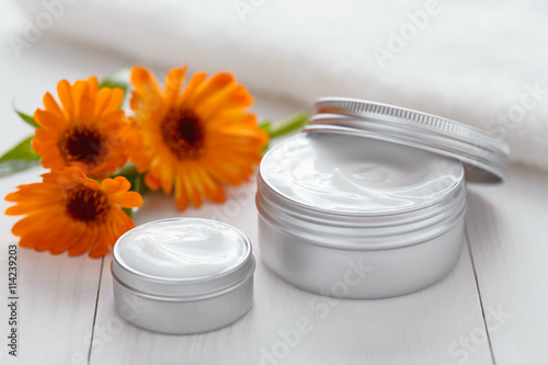 "Yogurt cosmetic cream with calendula flowers vitamin spa lotion