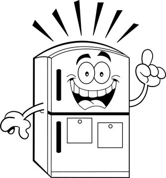 Black and white illustration of a refrigerator with an idea.