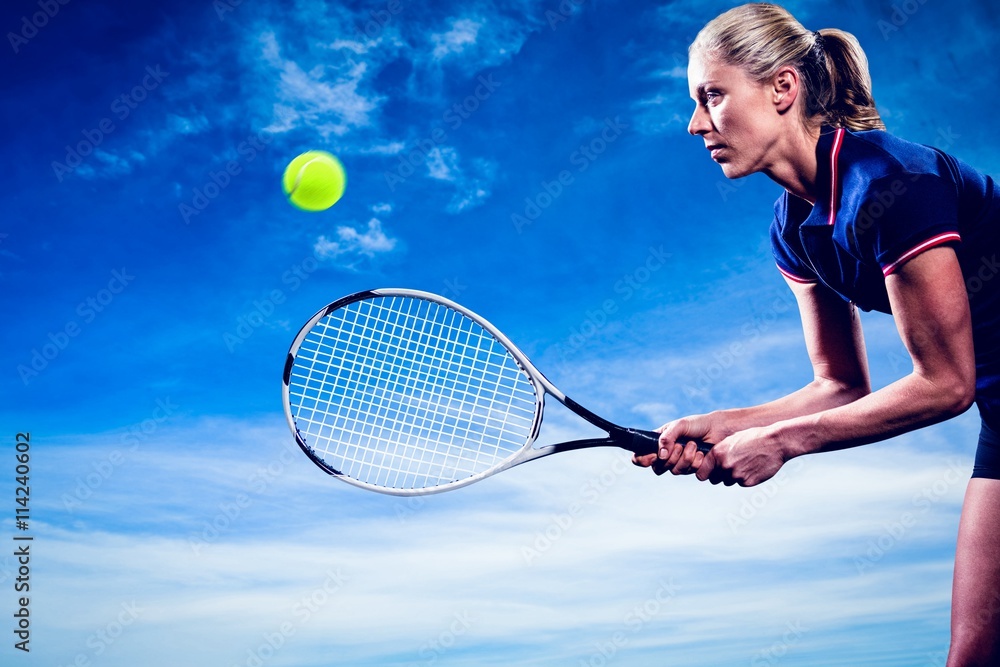 Poster composite image of tennis player playing tennis with a racket