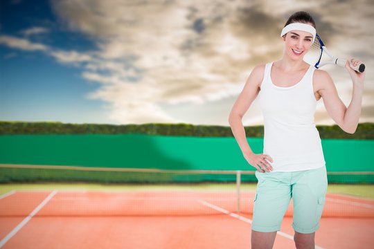 Composite image of female athlete playing tennis