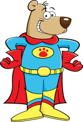 Cartoon illustration of a bear in a superhero costume.