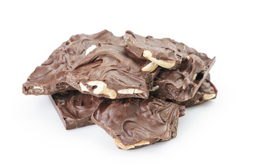 pieces of homemade chocolate with cashew nuts isolated