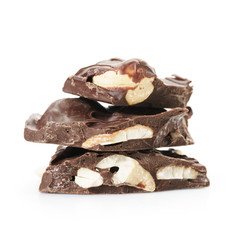 stacked pieces of homemade chocolate with cashew