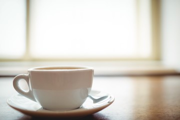 Close-up of fresh coffee served on table at cafeteria