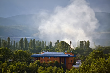 Fototapeta premium Wildfire near the building