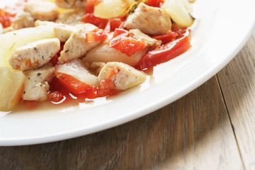 braised chicken fillet with squash and bell pepper