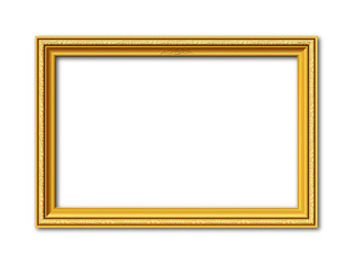 Goldener Vektor Bilderrahmen mit Reliefapplikationen isoliert auf weißem Hintergrund - obrazy, fototapety, plakaty