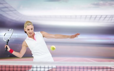 Fototapeta na wymiar Composite image of athlete playing tennis with a racket 