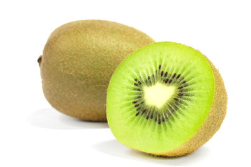 Green kiwi fruit slice on white background
