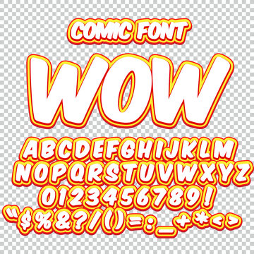 Alphabet in the style of comics, pop art. Letters and figures for decoration of kids' illustrations, websites, posters.