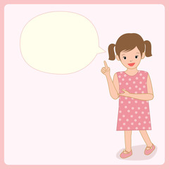 Illustration vector of a girl speaking with blank bubble on blue pastel background colors.Space for your text.