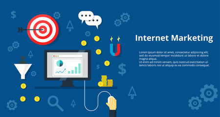 Internet Marketing Banner. Flat design vector illustration concept for online marketing.