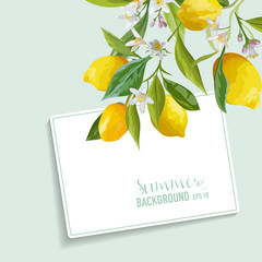 Lemons and Flowers Card. Fruit Background. Wedding Invitation. Vector