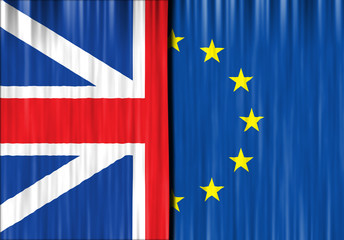 Flags of European Union and United Kingdom in the shape of curta