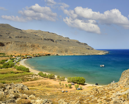Bay with archeological site Zakros. The ruins of the Minoan palaces and cities Zakros of eastern Crete, UNESCO tentative list, Greece