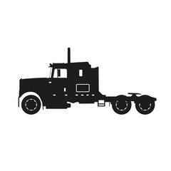 Black silhouette of a tractor truck on a white background