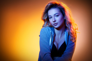 beautiful girl in colored light